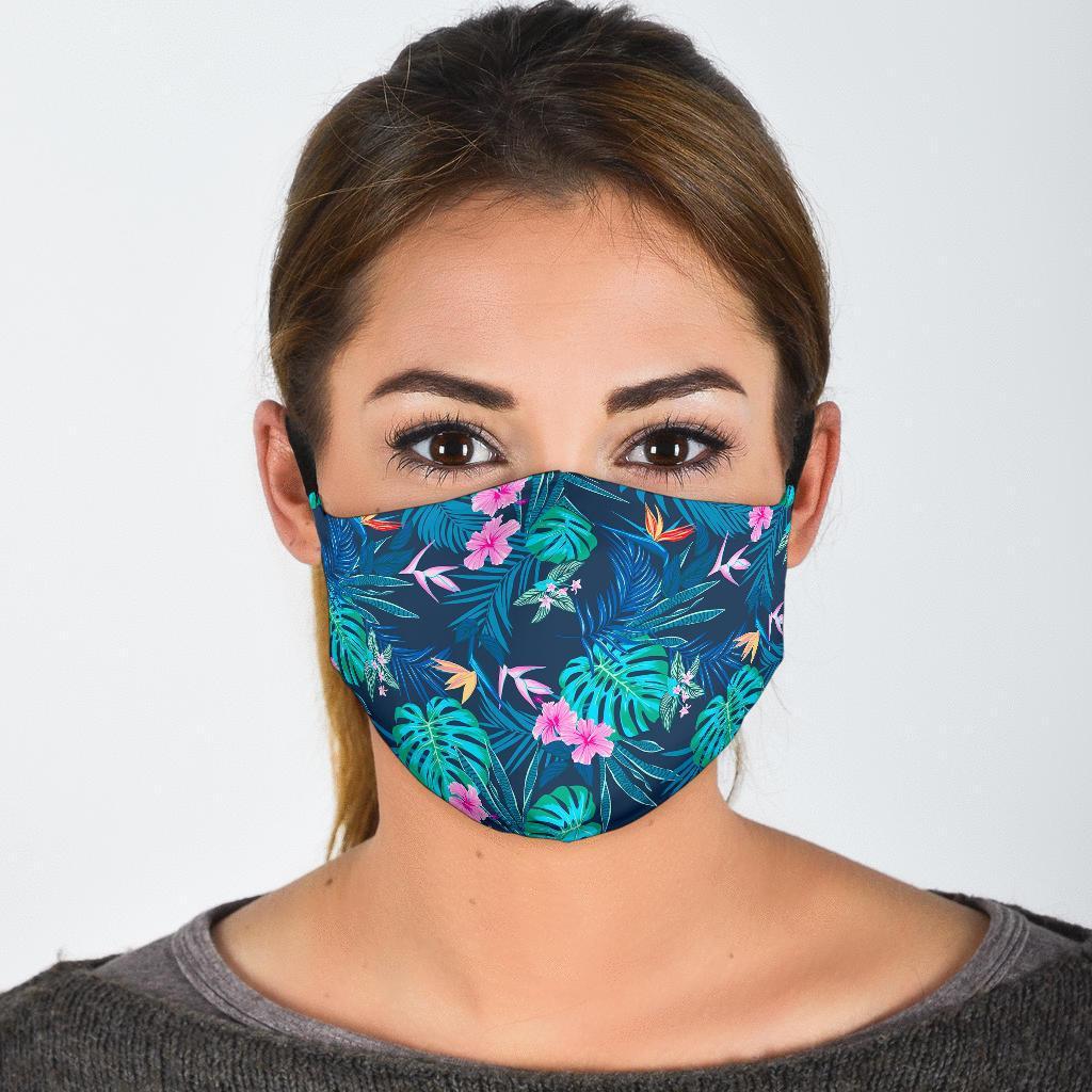 Pink Floral Tropical Palm Leaves Hawaiian Pattern Print Face Mask-grizzshop