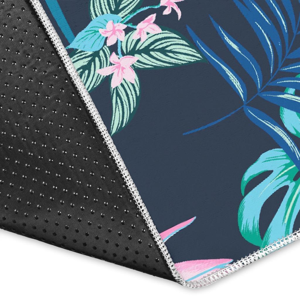 Pink Floral Tropical Palm Leaves Hawaiian Pattern Print Floor Mat-grizzshop