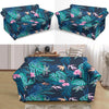 Pink Floral Tropical Palm Leaves Hawaiian Pattern Print Loveseat Cover-grizzshop