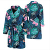 Pink Floral Tropical Palm Leaves Hawaiian Pattern Print Men Long Robe-grizzshop