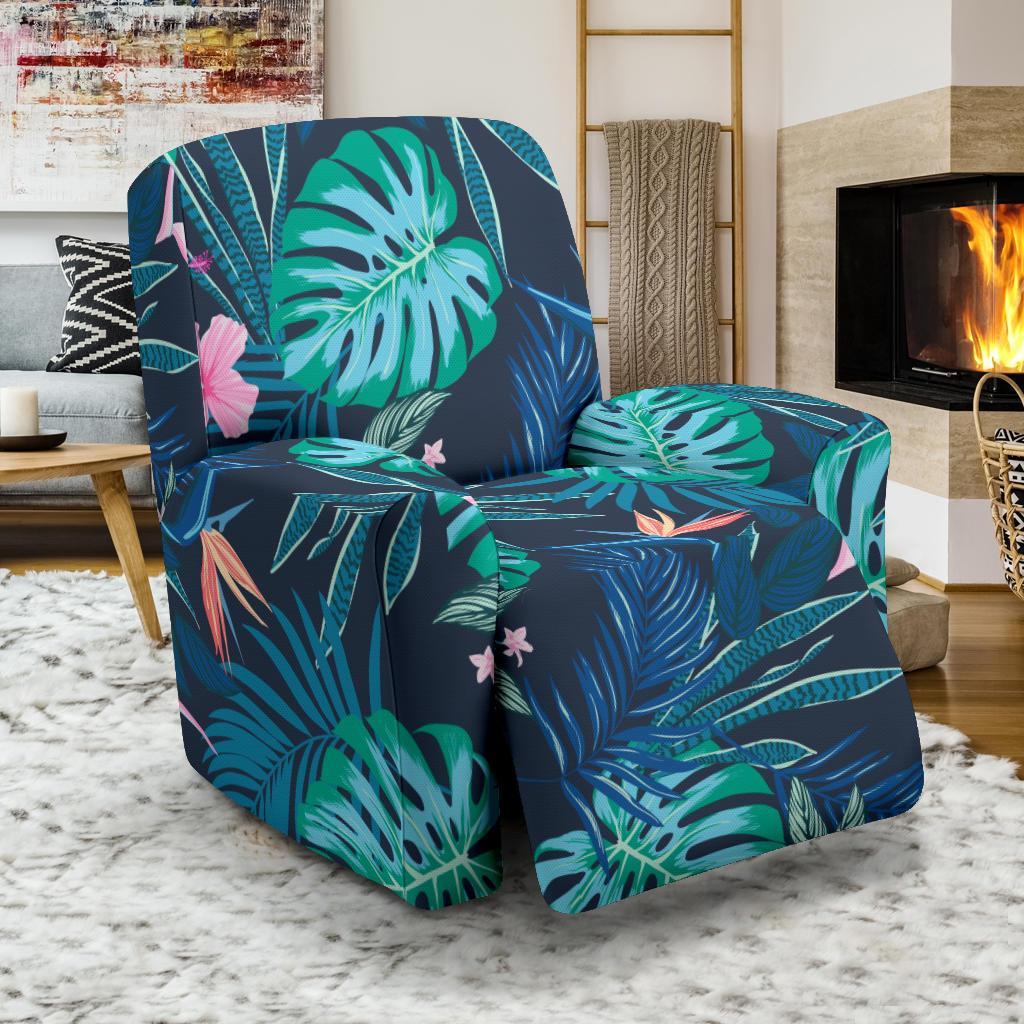 Pink Floral Tropical Palm Leaves Hawaiian Pattern Print Recliner Cover-grizzshop