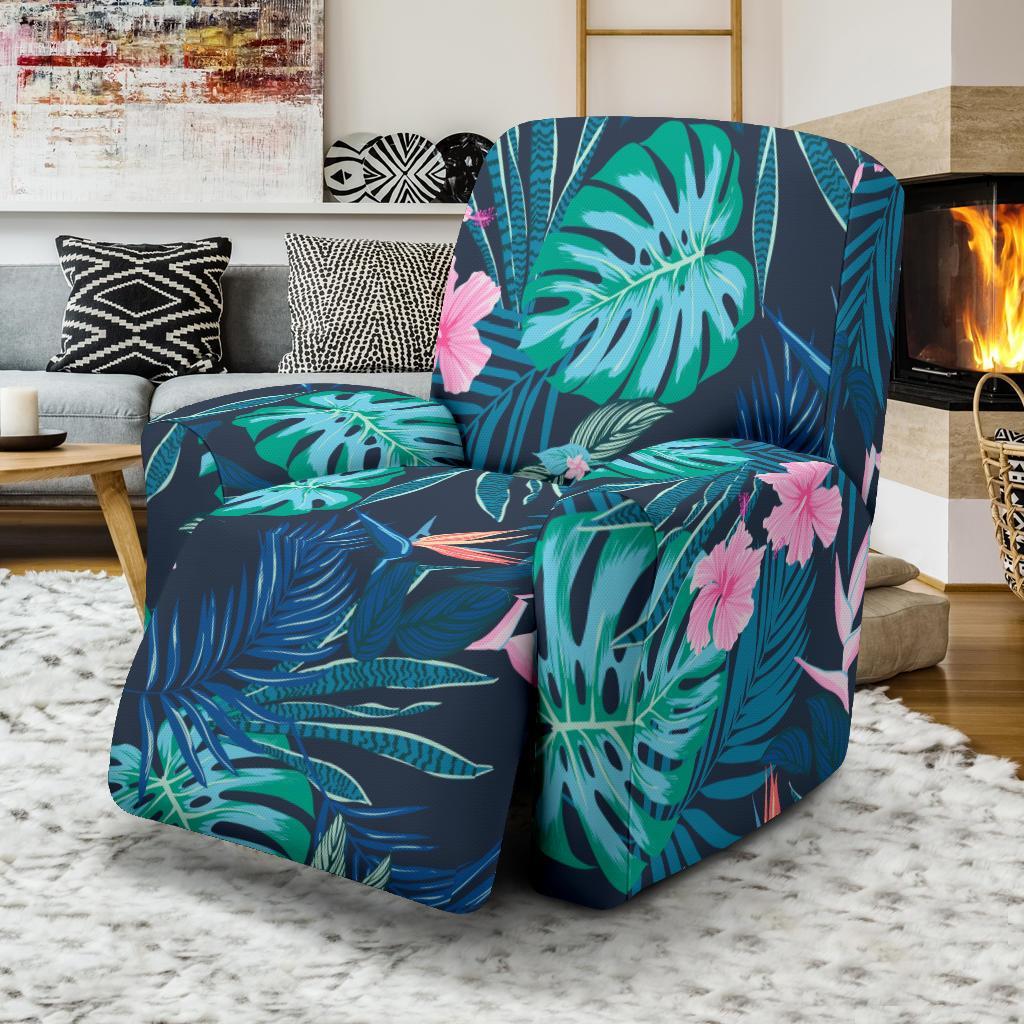 Pink Floral Tropical Palm Leaves Hawaiian Pattern Print Recliner Cover-grizzshop