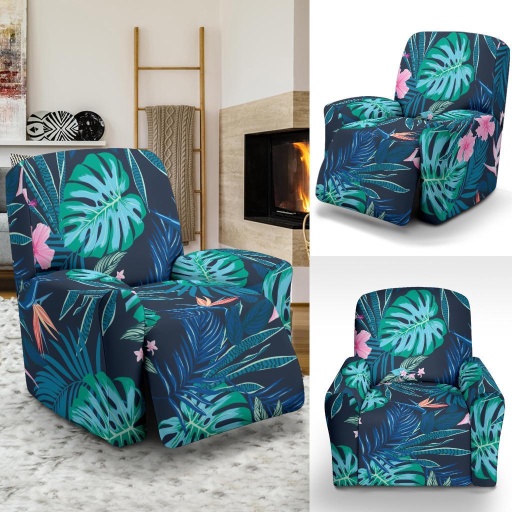 Pink Floral Tropical Palm Leaves Hawaiian Pattern Print Recliner Cover-grizzshop