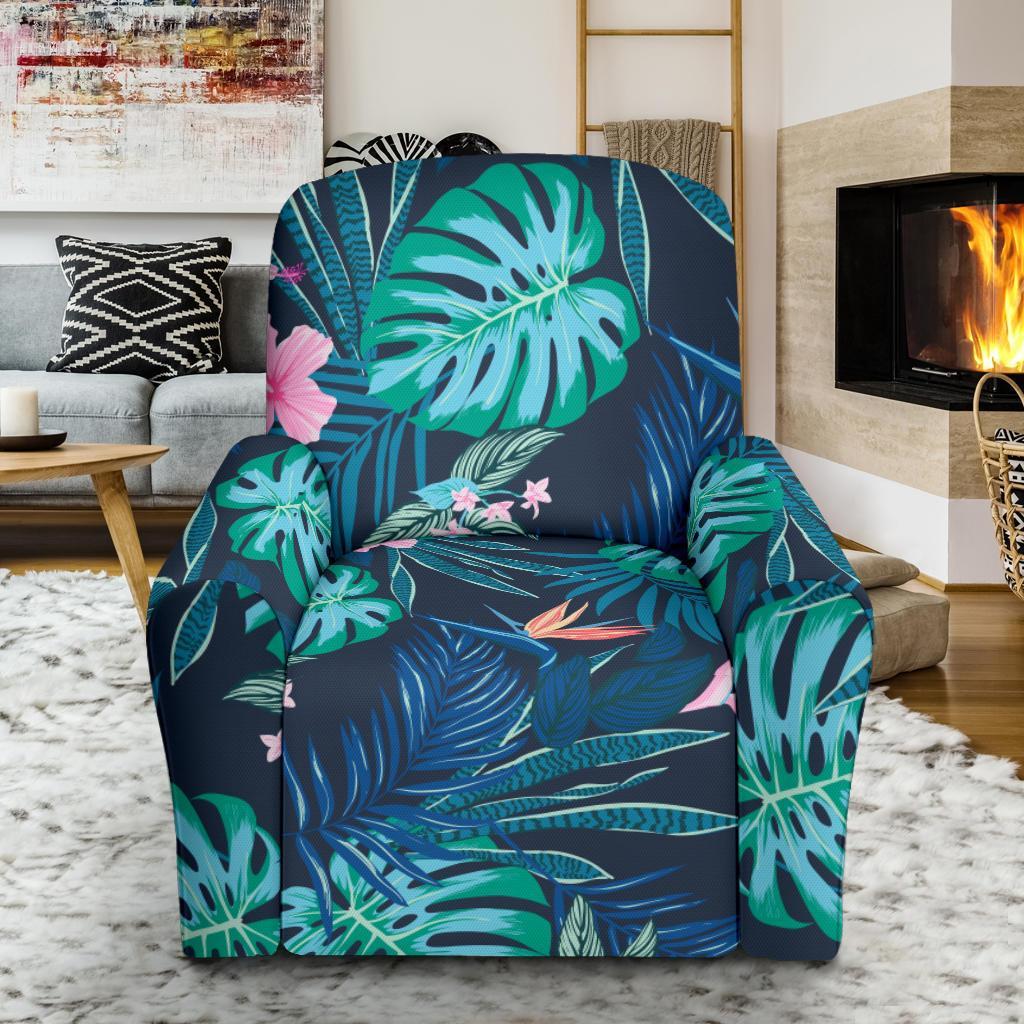 Pink Floral Tropical Palm Leaves Hawaiian Pattern Print Recliner Cover-grizzshop