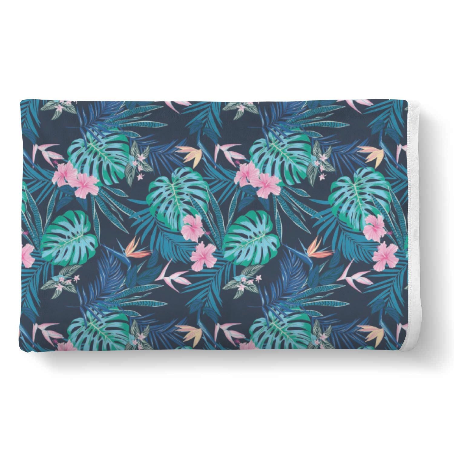Pink Floral Tropical Palm Leaves Hawaiian Pattern Print Throw Blanket-grizzshop