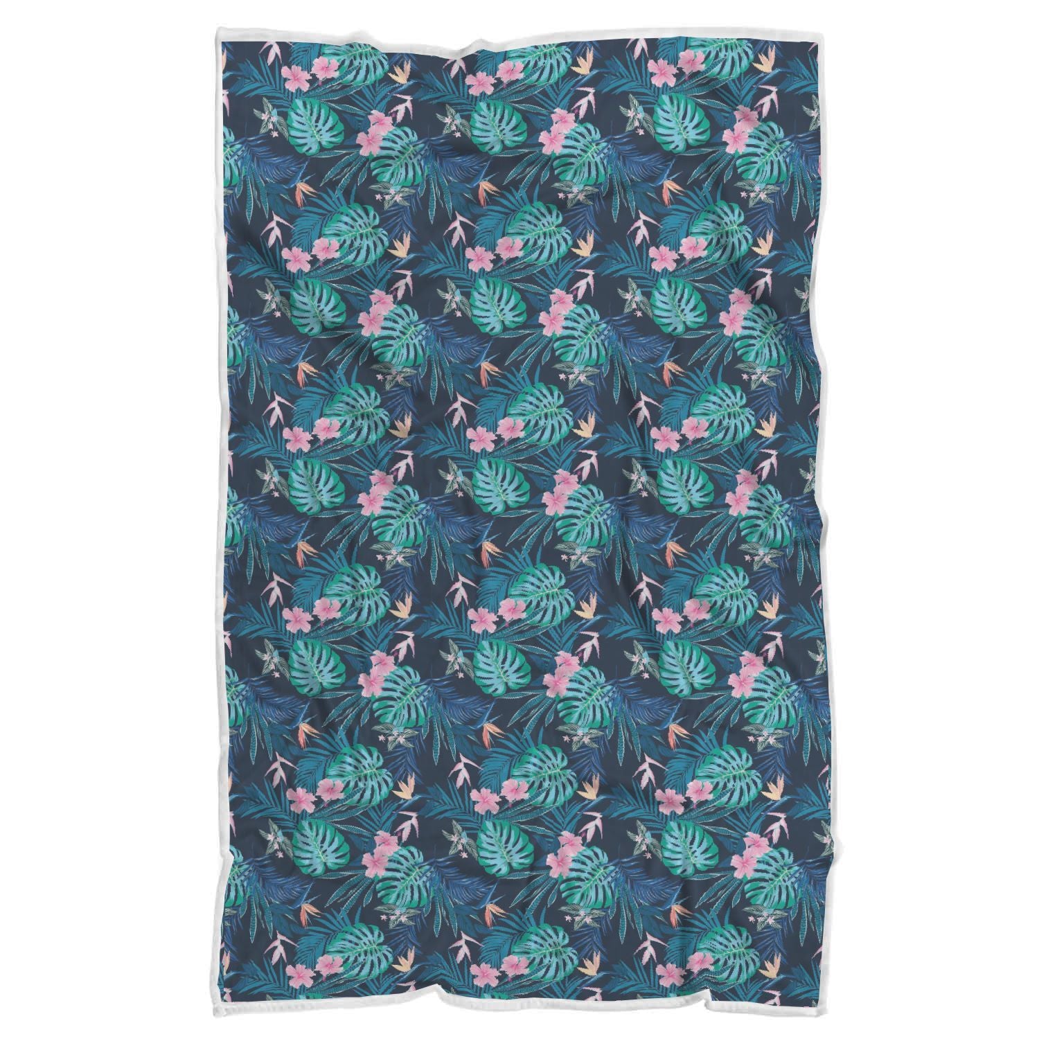 Pink Floral Tropical Palm Leaves Hawaiian Pattern Print Throw Blanket-grizzshop