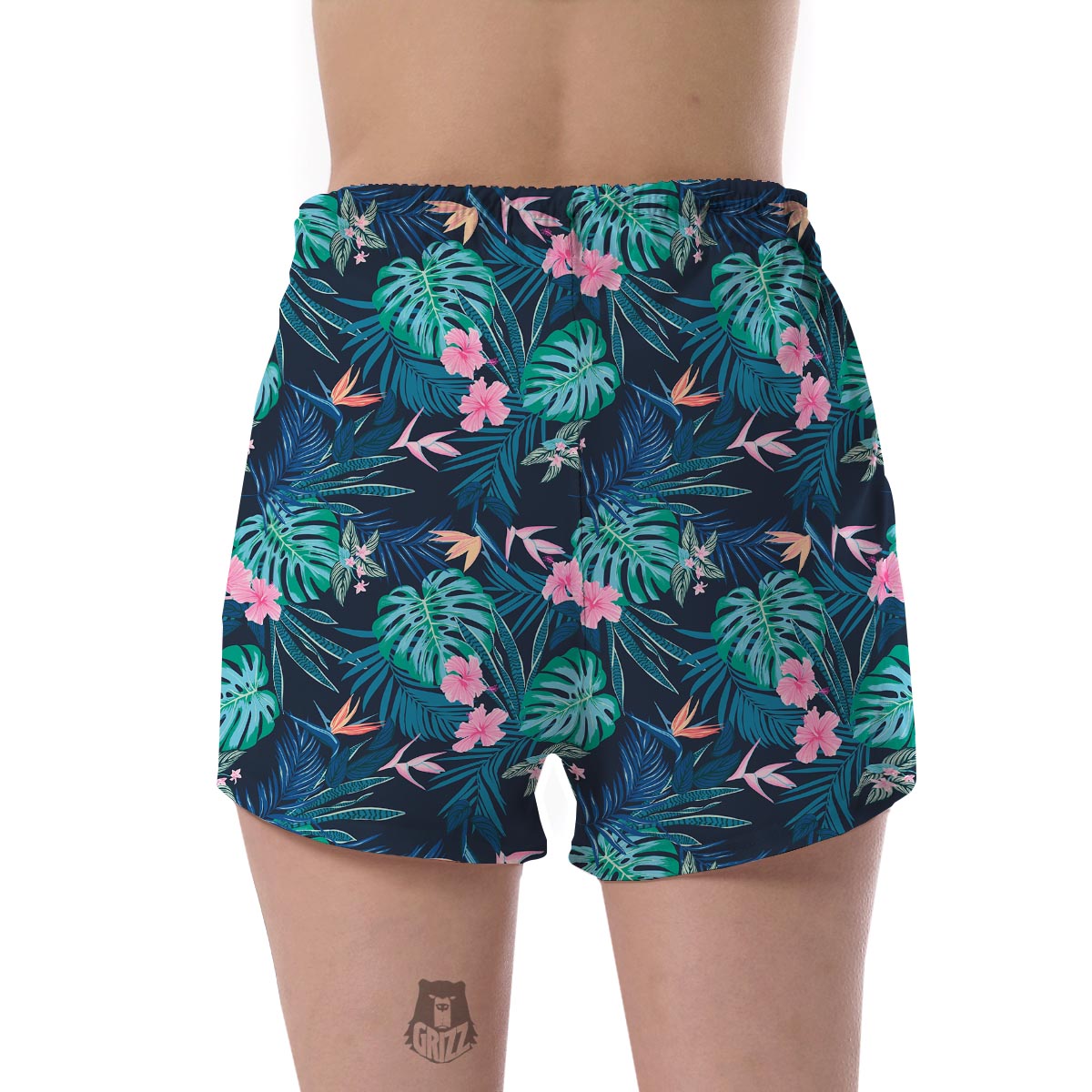 Pink Floral Tropical Palm Leaves Hawaiian Pattern Print Women's Shorts-grizzshop