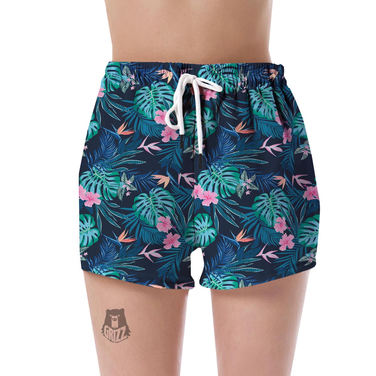 Pink Floral Tropical Palm Leaves Hawaiian Pattern Print Women's Shorts-grizzshop