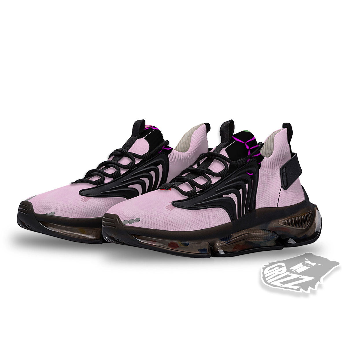 Pink Flower And Frida Kahlo Print Black Gym Shoes-grizzshop
