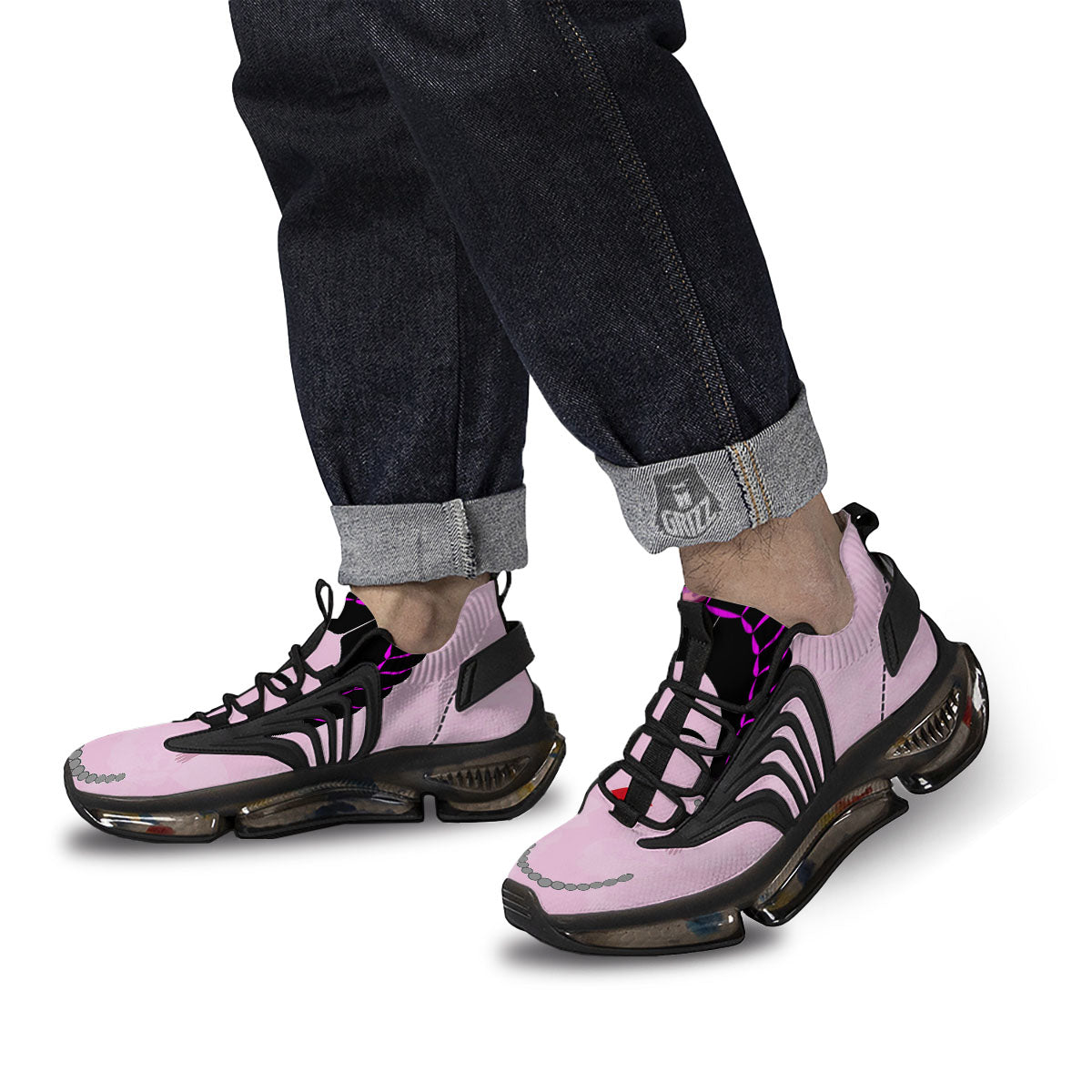 Pink Flower And Frida Kahlo Print Black Gym Shoes-grizzshop