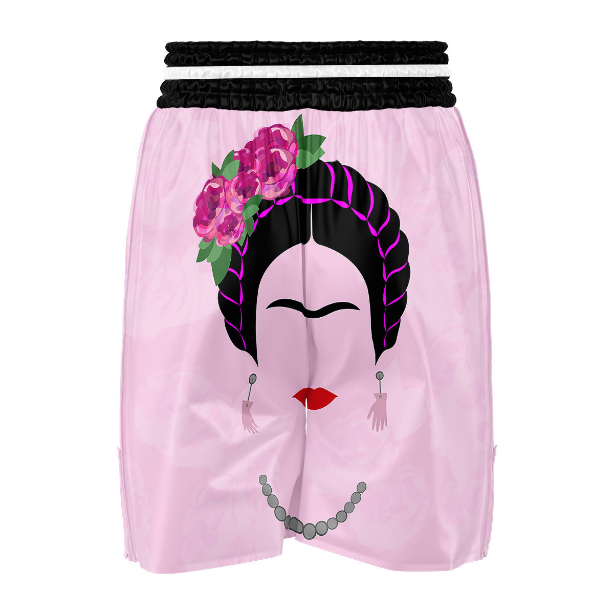 Pink Flower And Frida Kahlo Print Boxing Shorts-grizzshop