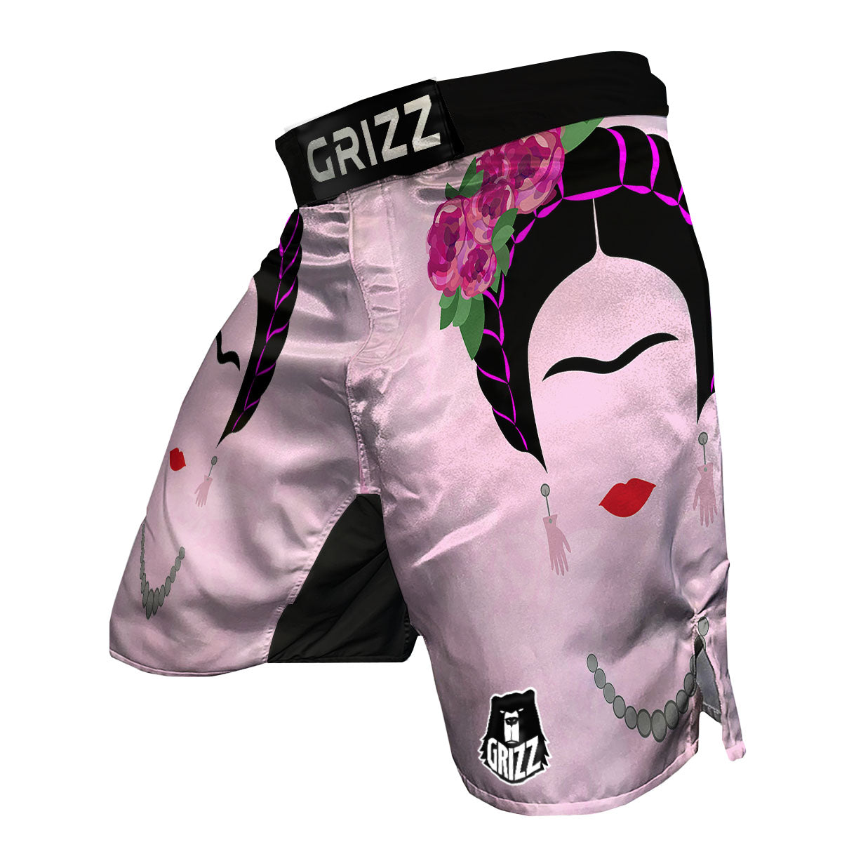 Pink Flower And Frida Kahlo Print MMA Shorts-grizzshop