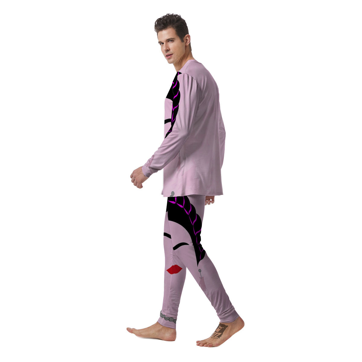Pink Flower And Frida Kahlo Print Men's Pajamas-grizzshop