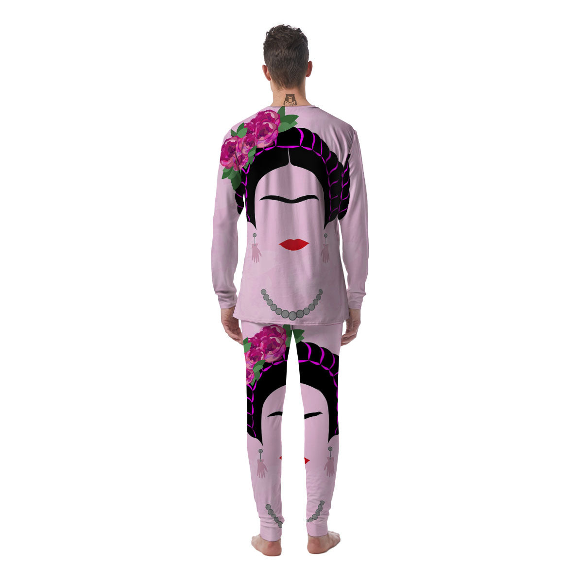 Pink Flower And Frida Kahlo Print Men's Pajamas-grizzshop