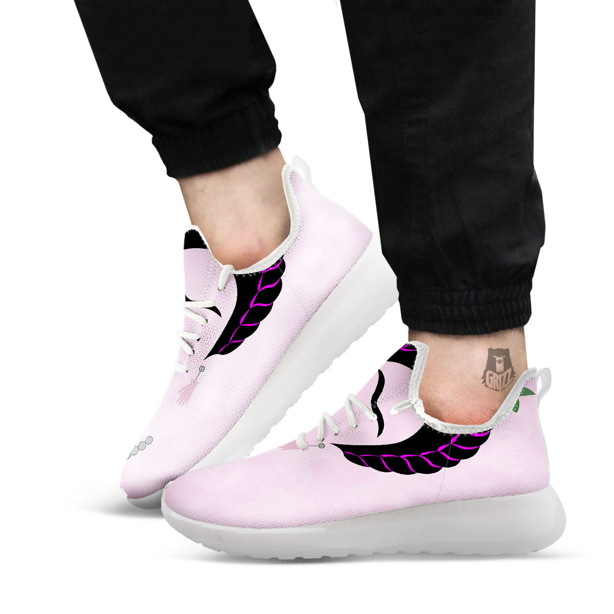 Pink Flower And Frida Kahlo Print White Athletic Shoes-grizzshop