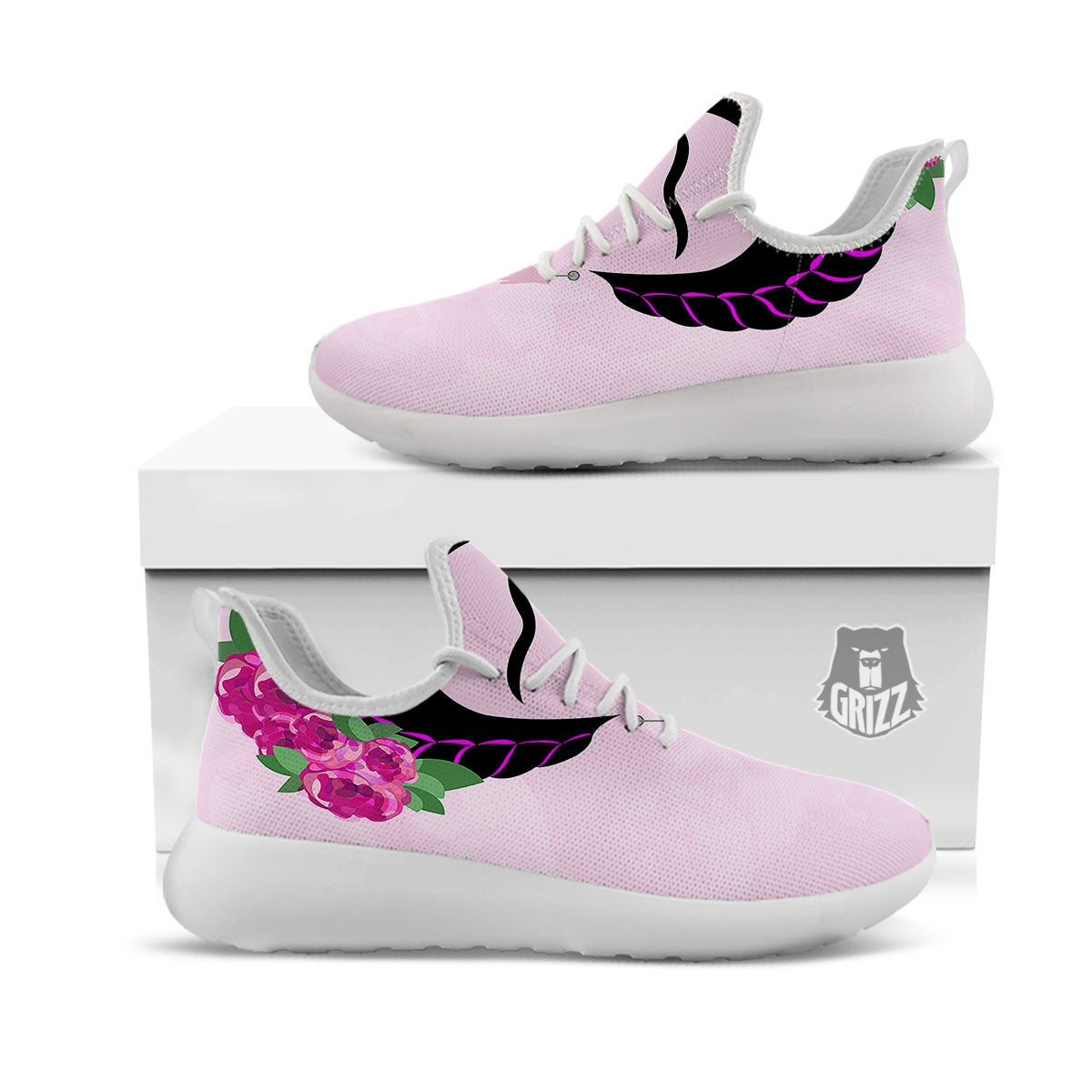 Pink Flower And Frida Kahlo Print White Athletic Shoes-grizzshop