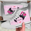 Pink Flower And Frida Kahlo Print White High Top Shoes-grizzshop