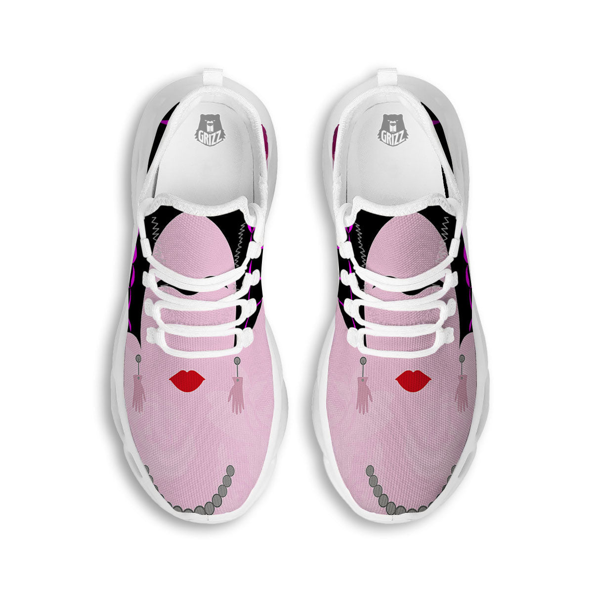 Pink Flower And Frida Kahlo Print White Running Shoes-grizzshop