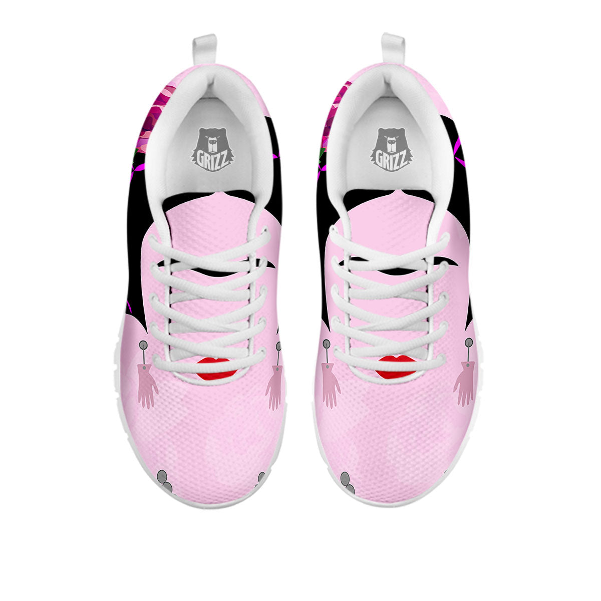 Pink Flower And Frida Kahlo Print White Sneaker-grizzshop