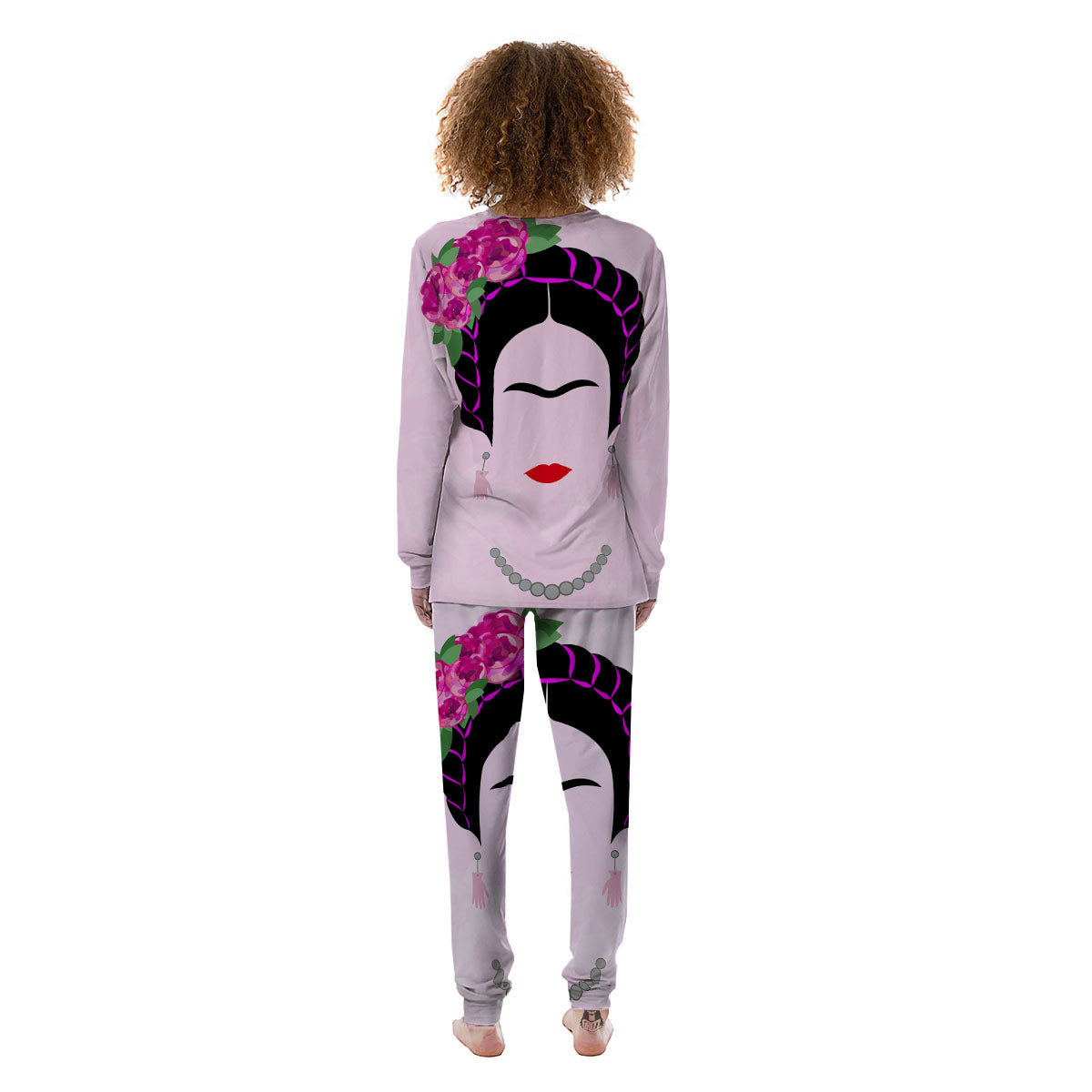 Pink Flower And Frida Kahlo Print Women's Pajamas-grizzshop