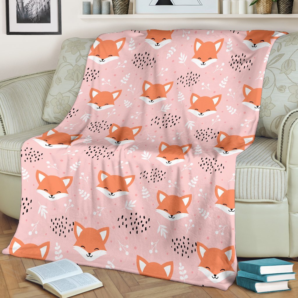 Pink Fox Pattern Print Blanket-grizzshop