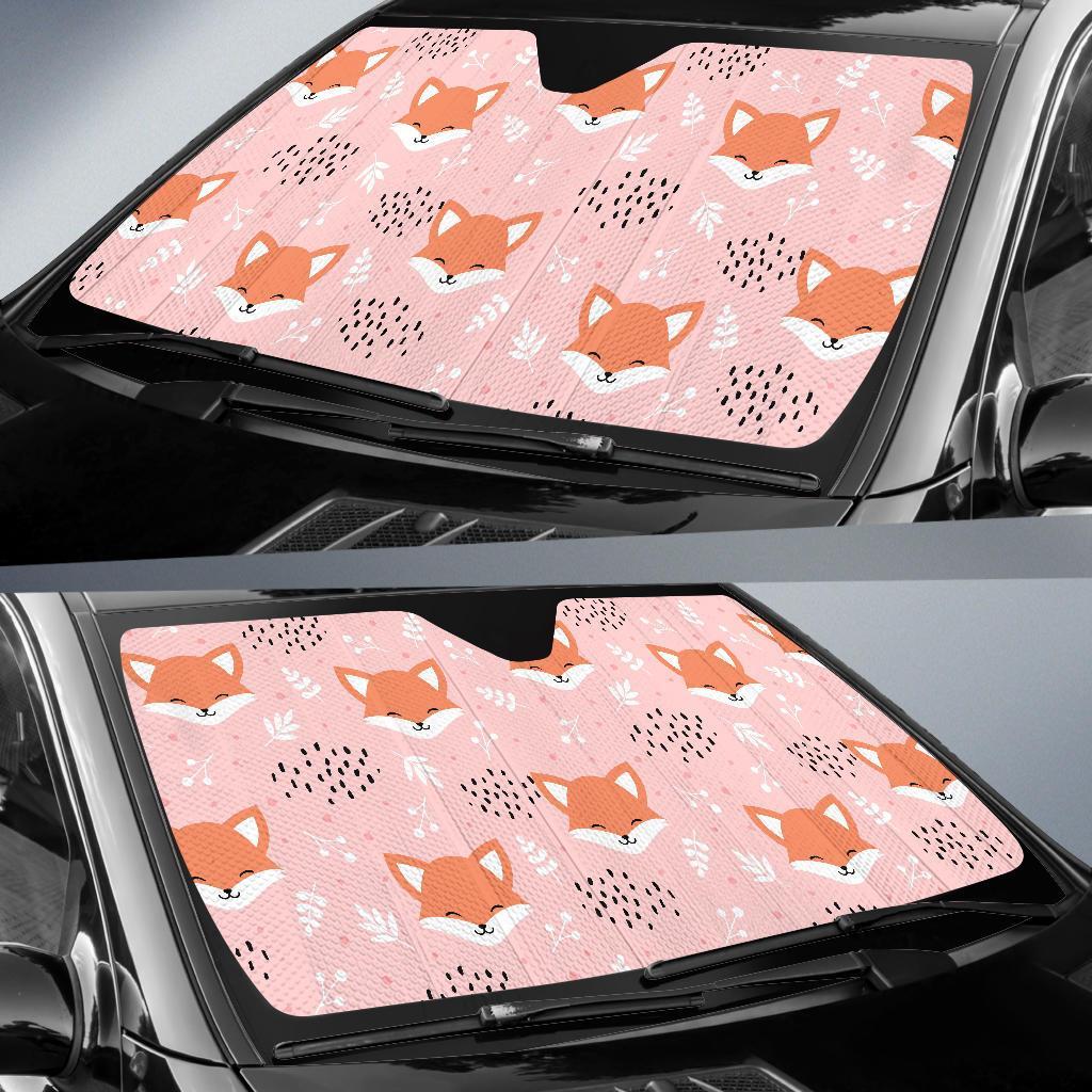 Pink Fox Pattern Print Car Sun Shade-grizzshop