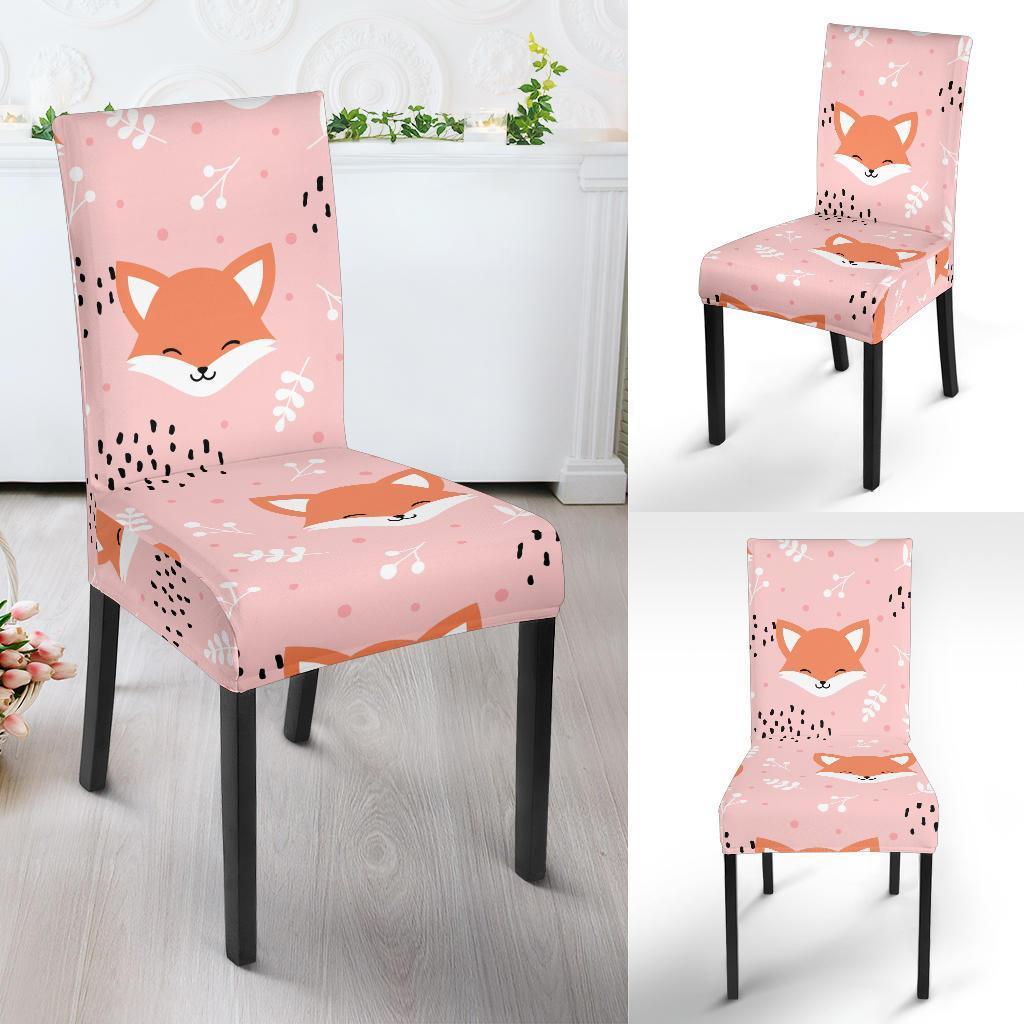 Pink Fox Pattern Print Chair Cover-grizzshop