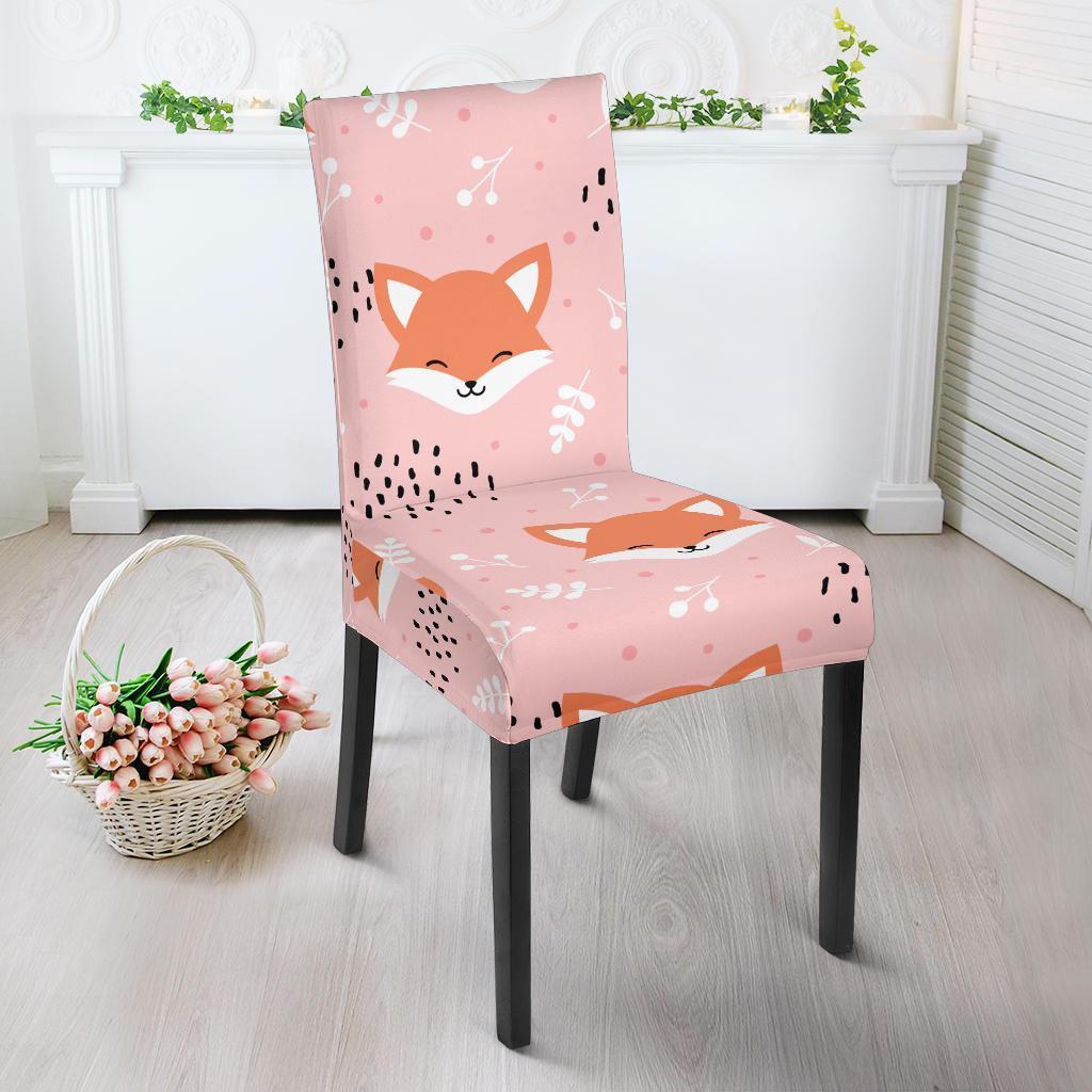 Pink Fox Pattern Print Chair Cover-grizzshop