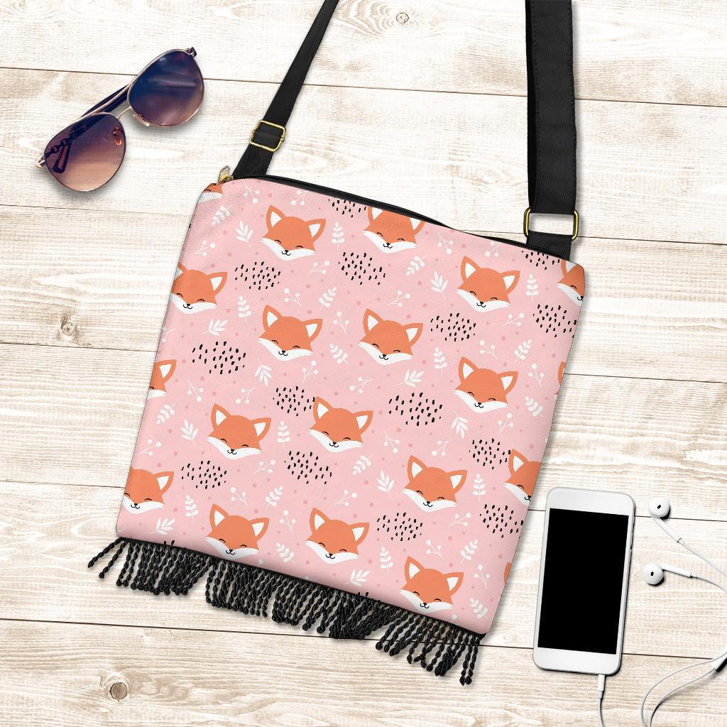 Pink Fox Pattern Print Crossbody Bags-grizzshop