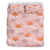 Pink Fox Pattern Print Duvet Cover Bedding Set-grizzshop