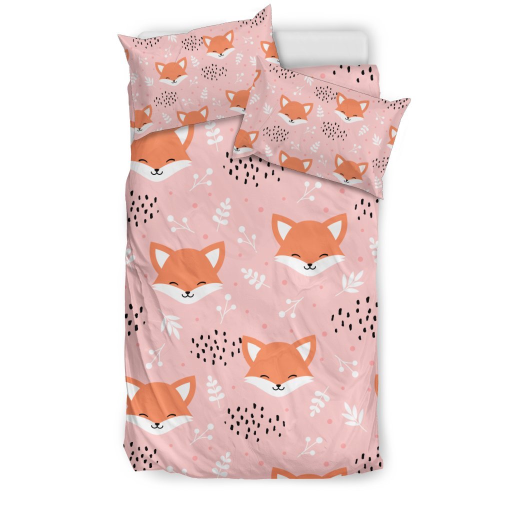 Pink Fox Pattern Print Duvet Cover Bedding Set-grizzshop