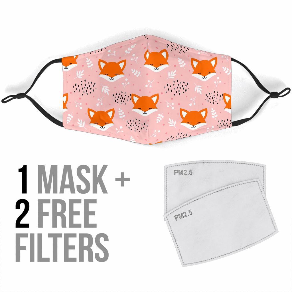 Pink Fox Pattern Print Face Mask-grizzshop