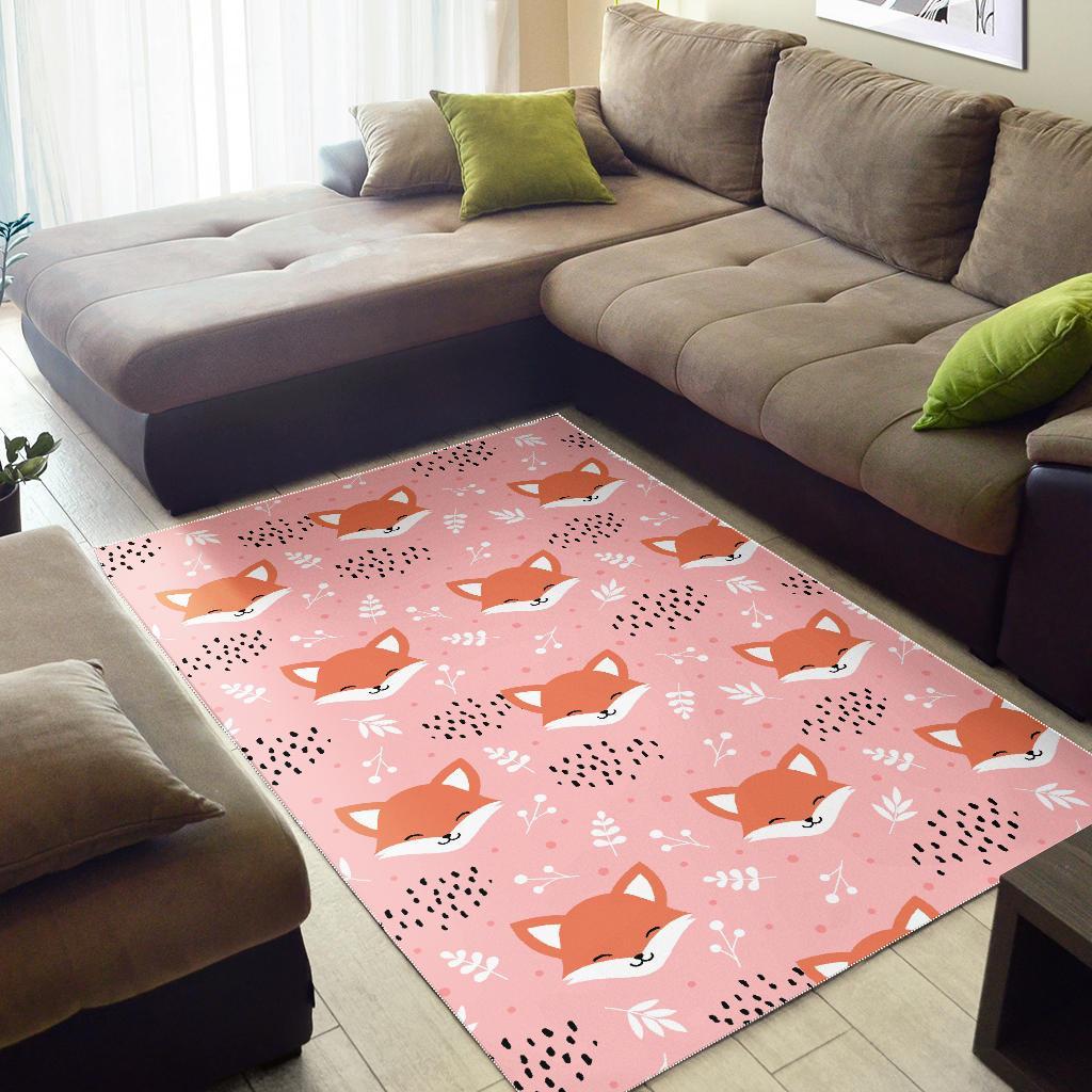 Pink Fox Pattern Print Floor Mat-grizzshop