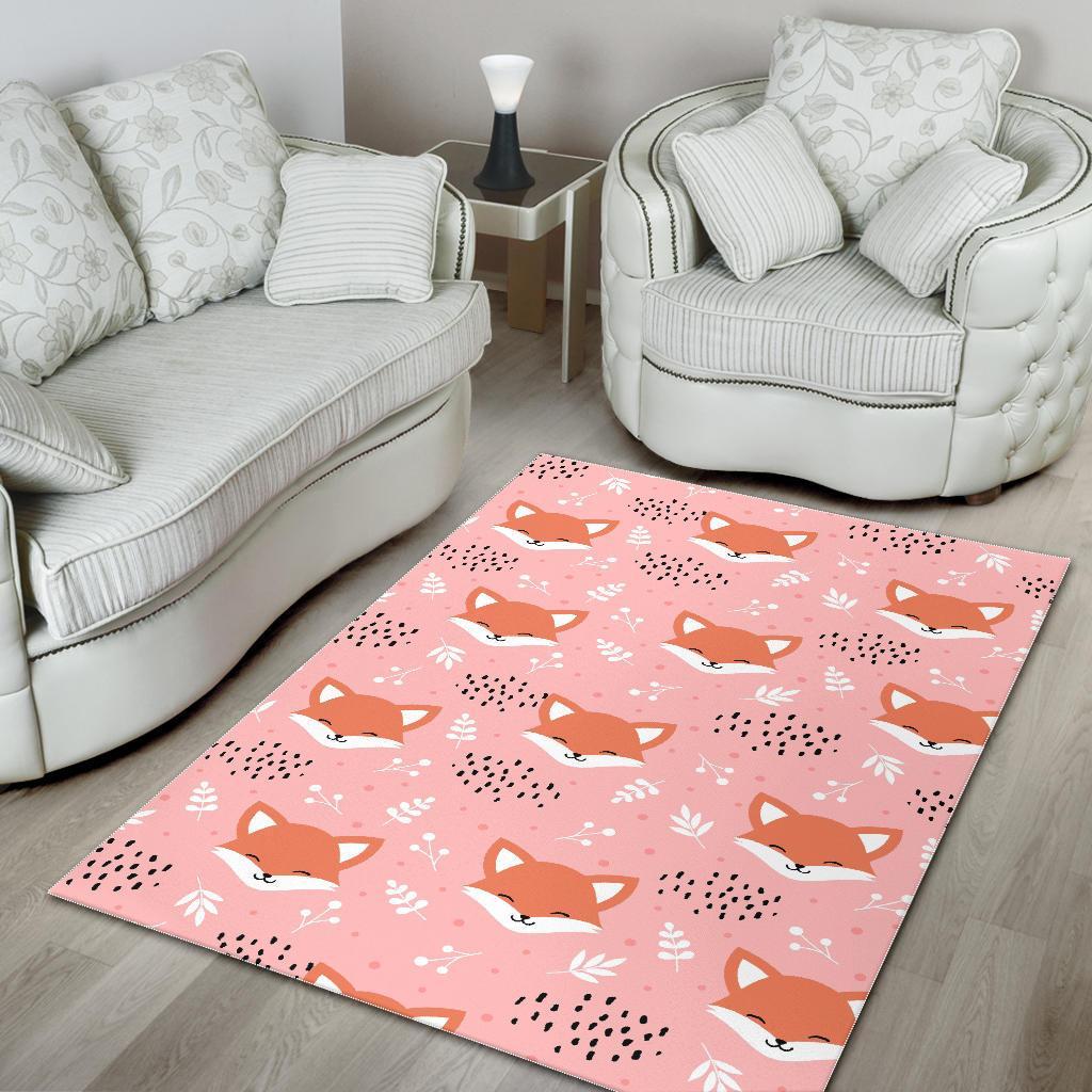 Pink Fox Pattern Print Floor Mat-grizzshop