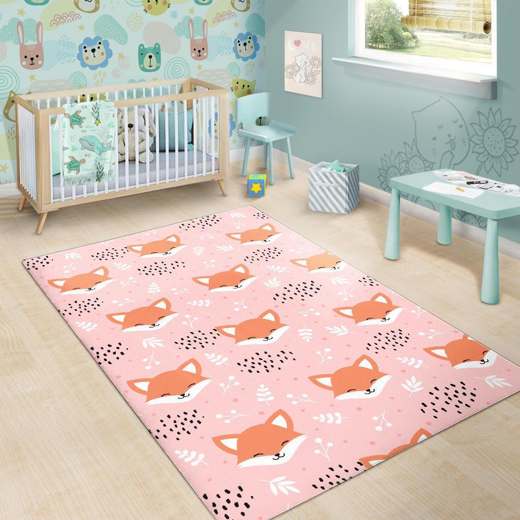 Pink Fox Pattern Print Floor Mat-grizzshop