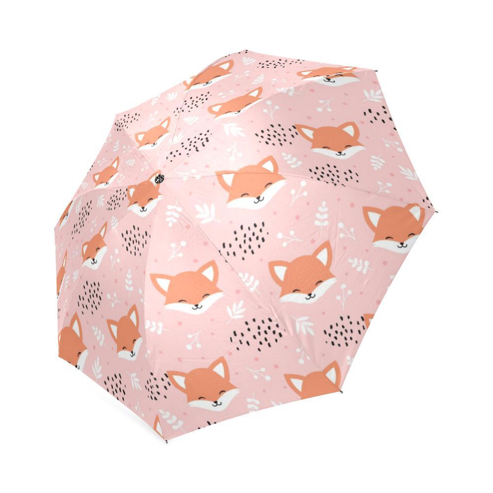 Pink Fox Pattern Print Foldable Umbrella-grizzshop