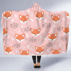 Pink Fox Pattern Print Hooded Blanket-grizzshop