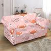 Pink Fox Pattern Print Loveseat Cover-grizzshop