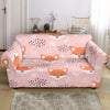 Pink Fox Pattern Print Loveseat Cover-grizzshop