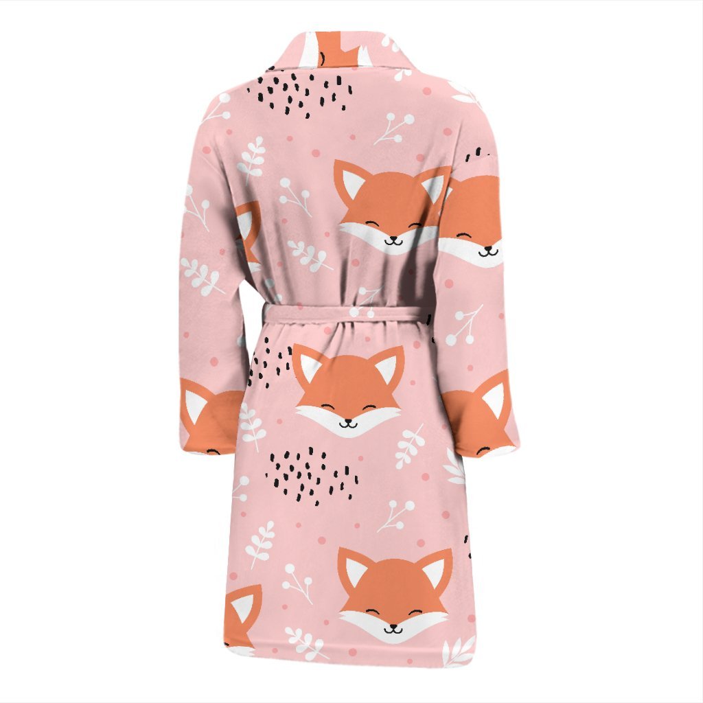Pink Fox Pattern Print Men Long Robe-grizzshop