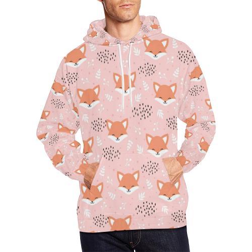 Pink Fox Pattern Print Men Pullover Hoodie-grizzshop