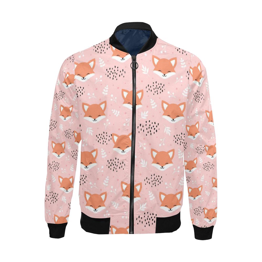 Pink Fox Pattern Print Men's Bomber Jacket-grizzshop