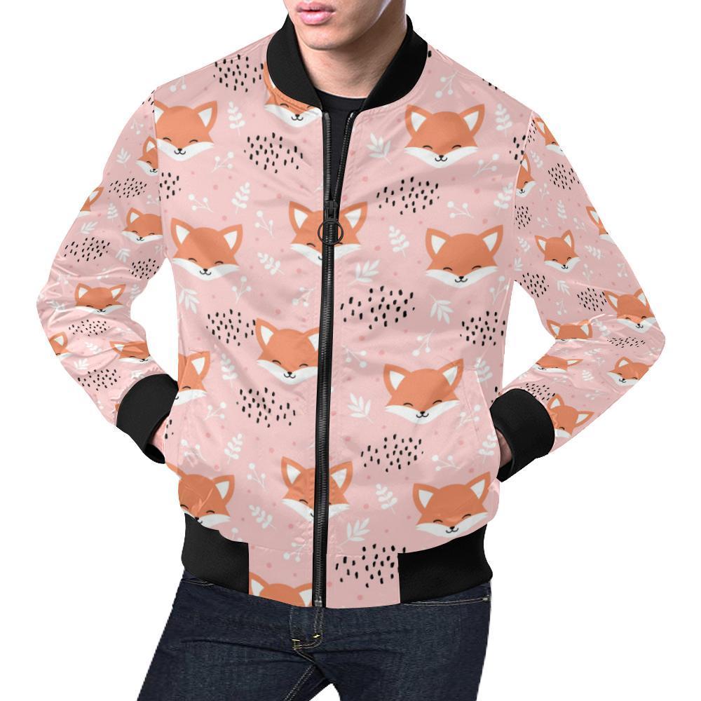 Pink Fox Pattern Print Men's Bomber Jacket-grizzshop