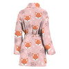 Pink Fox Pattern Print Women Long Robe-grizzshop