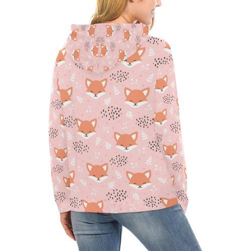 Pink Fox Pattern Print Women Pullover Hoodie-grizzshop