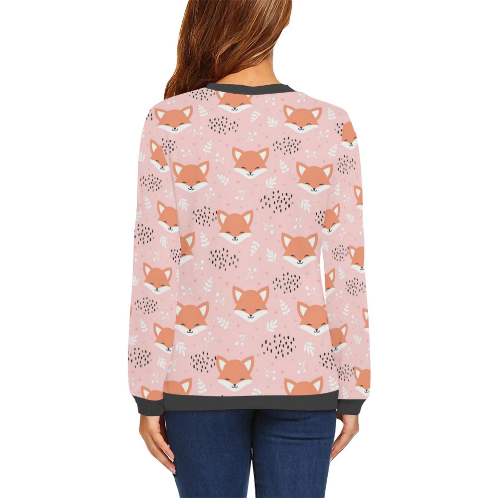 Pink Fox Pattern Print Women's Sweatshirt-grizzshop