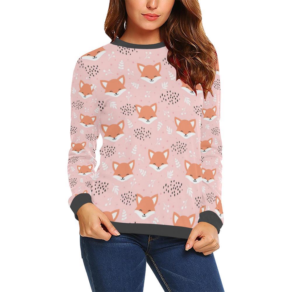 Pink Fox Pattern Print Women's Sweatshirt-grizzshop
