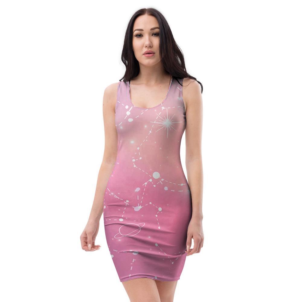 Pink Galaxy Stardust Bodycon Dress-grizzshop