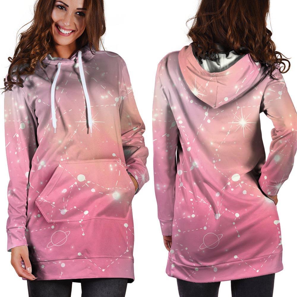 Pink Galaxy Stardust Hoodie Dress-grizzshop