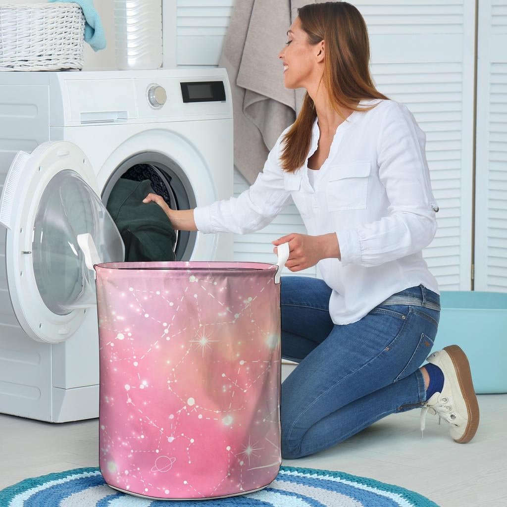 Pink Galaxy Stardust Laundry Basket-grizzshop